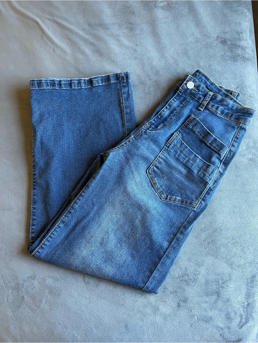 Light Wash Ultra High Waist Denim Jeans - Blue
